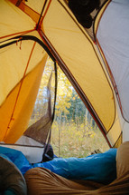sleeping bags inside a tent 