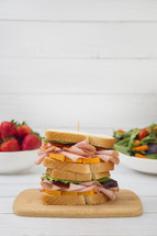 Stacked Ham and Cheese Sandwich with Vegetables