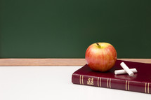 apple, Bible, and chalkboard 