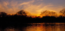 Sunset over a pond on Washington Mall at winter