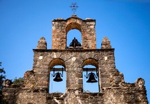 bells in ruins of an old bell tower 