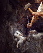 God breaks a lamb out from the rock