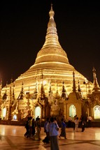 gold temple at night in Yangon, Myanmar