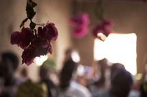 hanging flowers at a worship service 