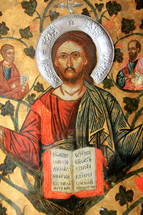 painting of Jesus with the Bible in Greek