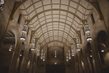 Inside of  church with high ceilings