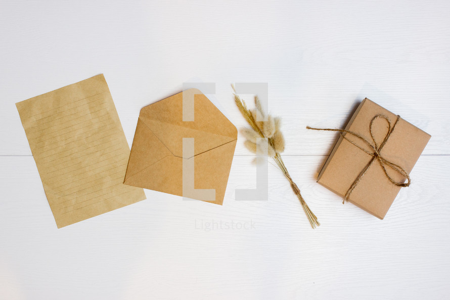 envelope, twine, and gift 
