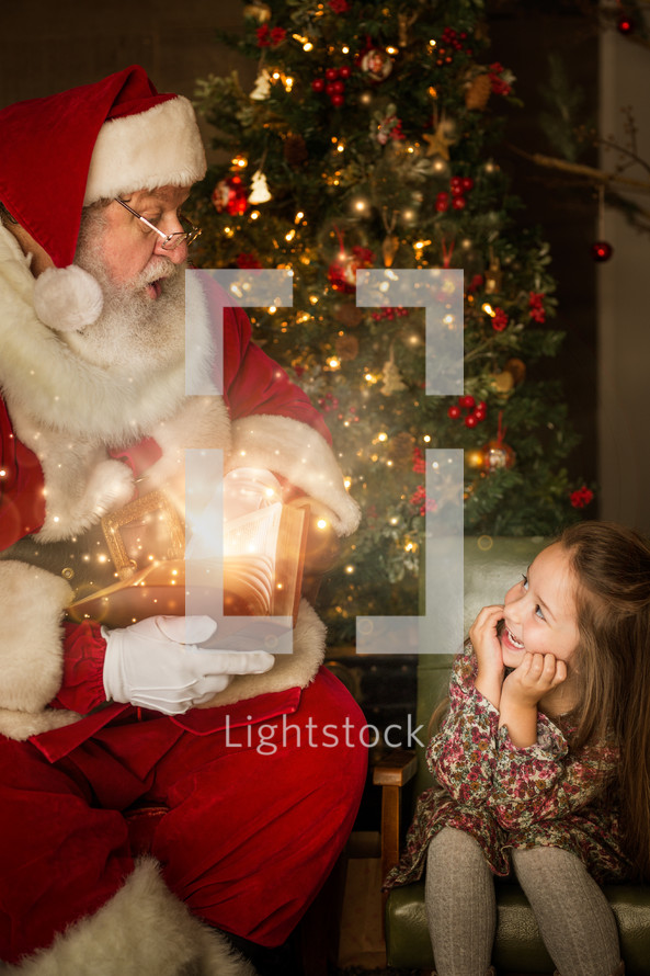 excited child with Santa Claus 