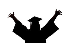 silhouette of a graduate with raised hands 