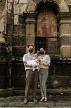 portrait of a family wearing face masks 