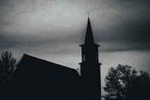 silhouette of a church and steeple 