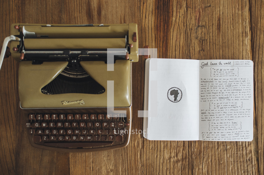 typewriter and journal 