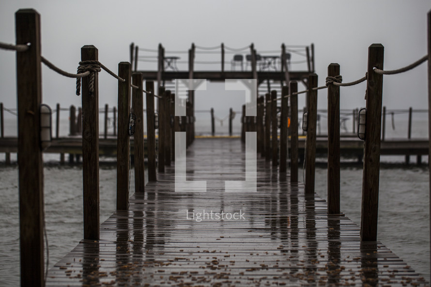 wet boards on a pier 