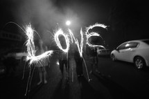 word Love in lights at night 