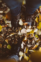 boots standing in fall leaves 