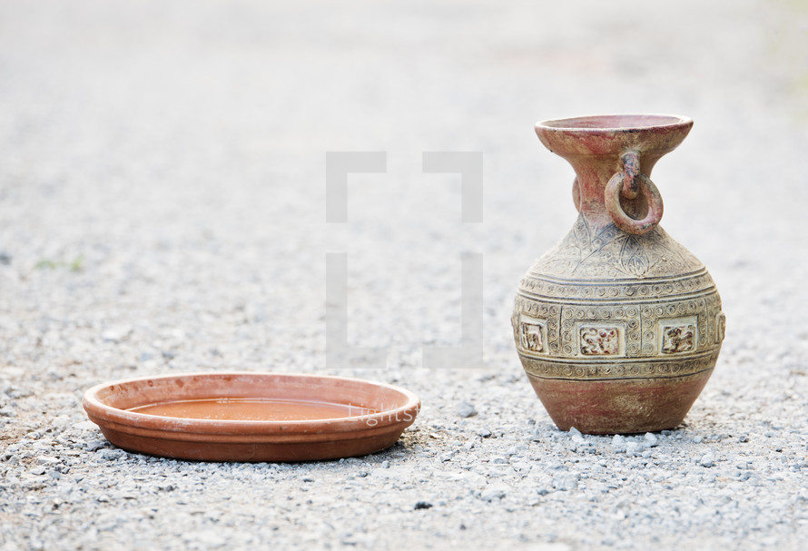 pottery on gravel 