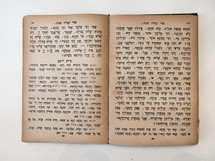 pages of open book written in Hebrew against plain background