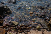 rocks along a beach shore 