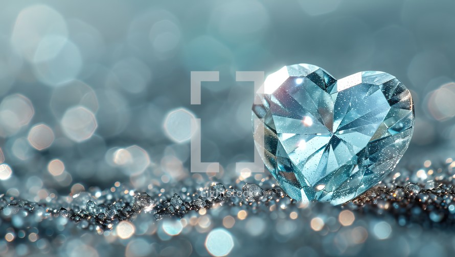 Heart shaped diamond on blue bokeh background