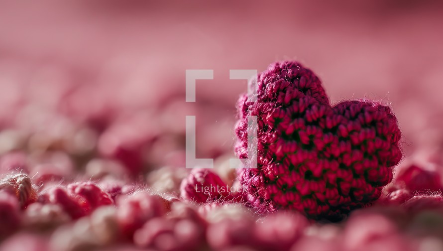 Valentine's day background with pink knitted heart on a pink background