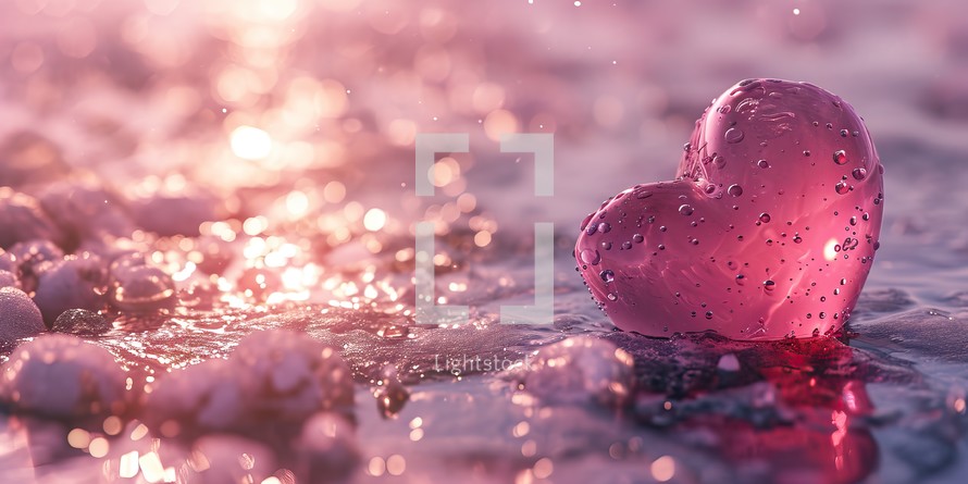 Valentine's day background with pink heart and water drops.