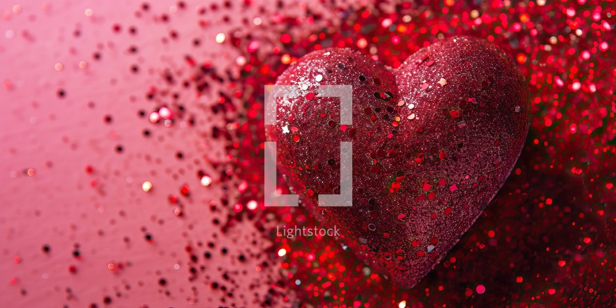 Red heart on a pink background with sparkles. Valentine's Day