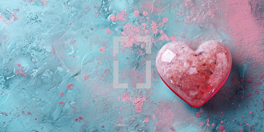 Valentine's Day background with pink heart on blue background.