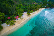 aerial view over a tropical beach 