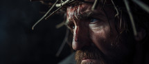 Jesus wearing a crown of thorns close up