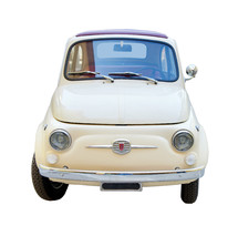 Florence, Italy - January 12, 2012: Classic Ceam coloured Fiat 500 motor car. Front view with customizable glasses.