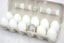Easter egg in a carton of plain white eggs 