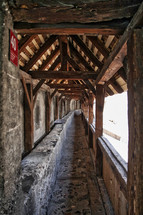 covered walkway on a castle in Switzerland