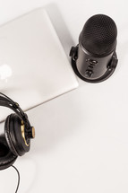 headphones and microphone on a white background 