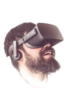 A man wearing VR glasses 