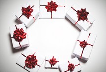 circle of wrapped Christmas gifts 