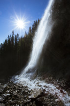 sunburst and a waterfall 