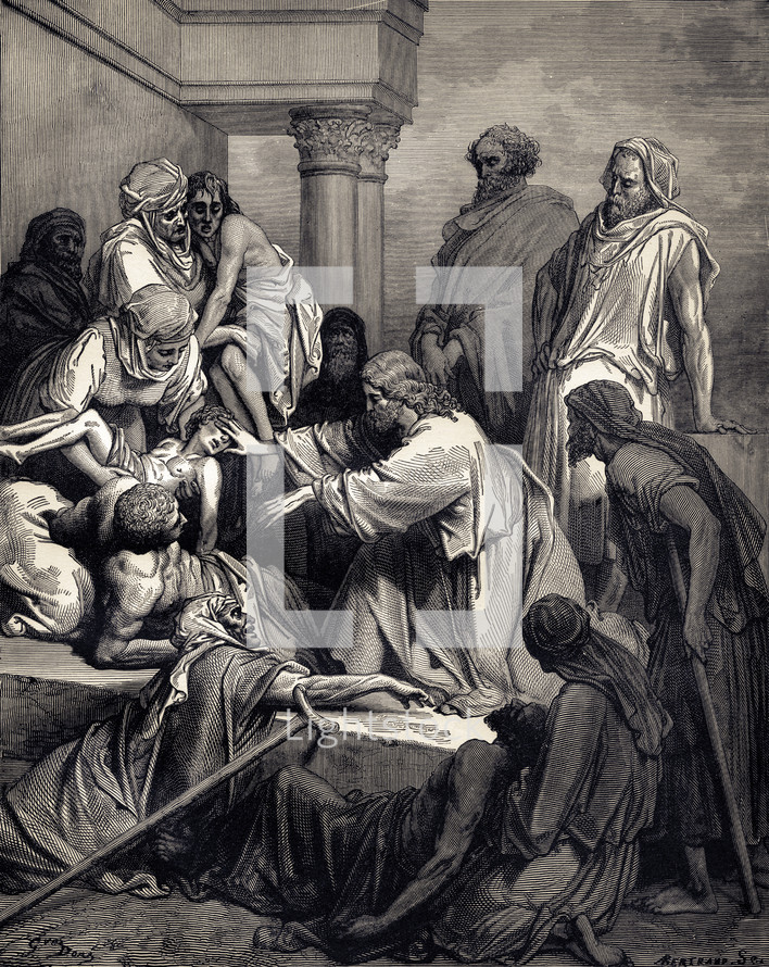 A painting depicting Jesus healing the sick.