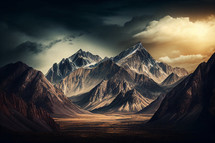 Epic view of mountains over the plains dramatic lighting