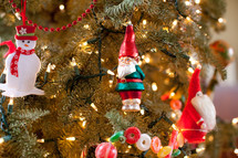 ornaments on a decorated Christmas tree 