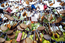 Heart shaped locks on chains.