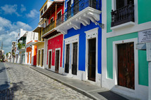 rows of colorful row houses 