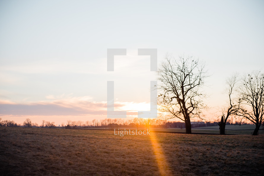 sunbeam over a rural field 