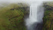 Waterfall In Iceland. Amazing View Of The Skogafoss Waterfall