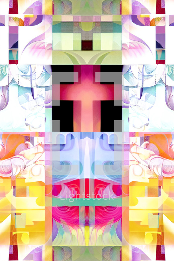 Crosses in abstract patchwork layout - colorful and modern - combo of my cross artwork, AI input and further editing