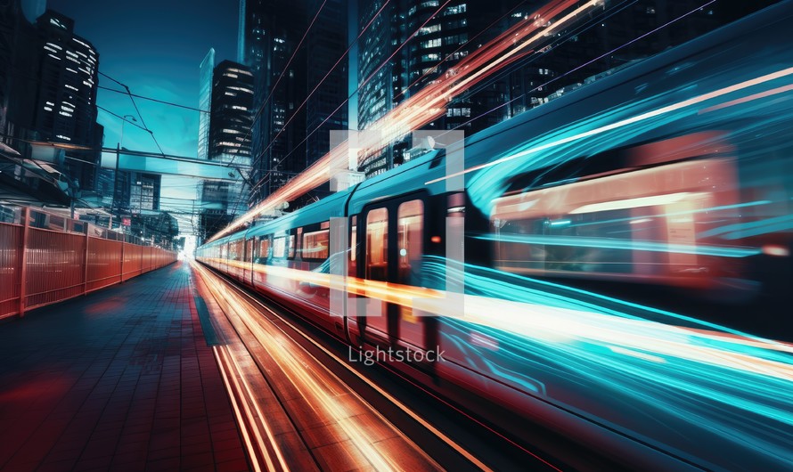 the light trails on the modern building background