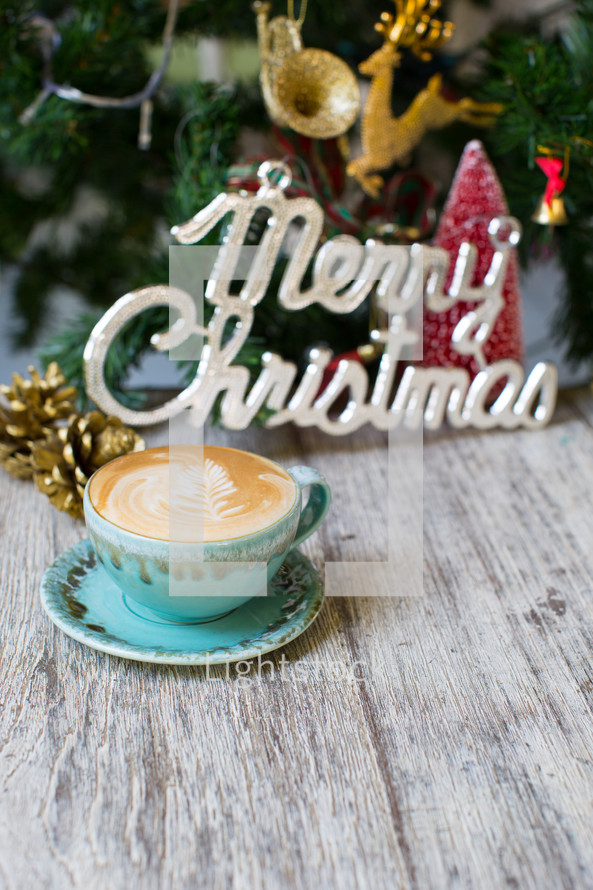 Merry Christmas decorations and coffee cup 