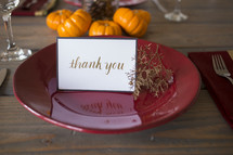 Thanksgiving place setting with Thank you card 