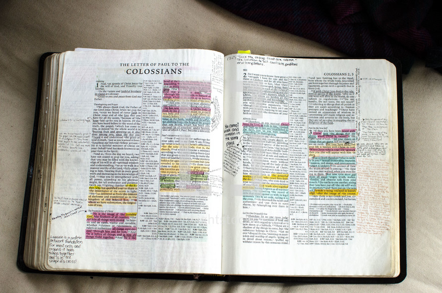 notes on Colossians in an opened Bible 