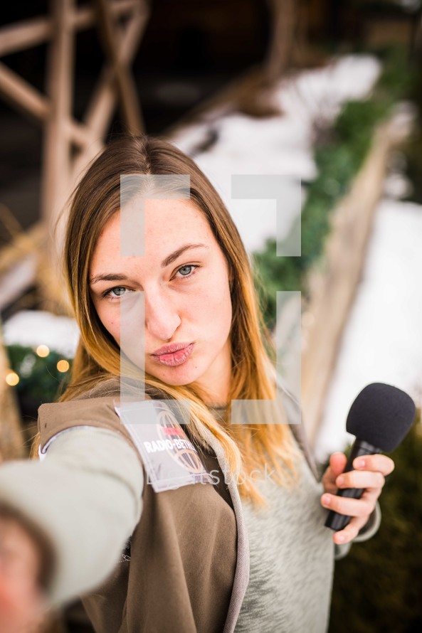woman with a microphone 