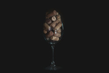 corks in a wine glass 